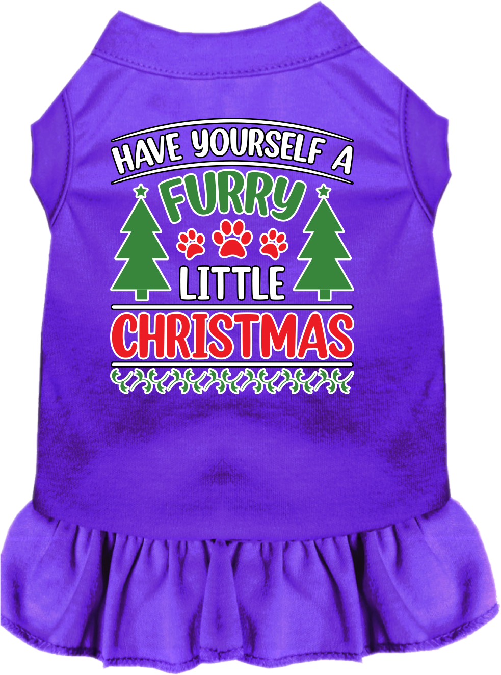 Furry Little Christmas Screen Print Dog Dress Purple Size SM